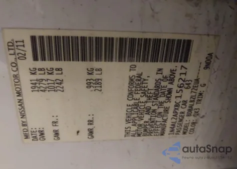 2011 Nissan Altima 2.5 S из США, поврежденный, VIN 1N4AL2APXBC156217